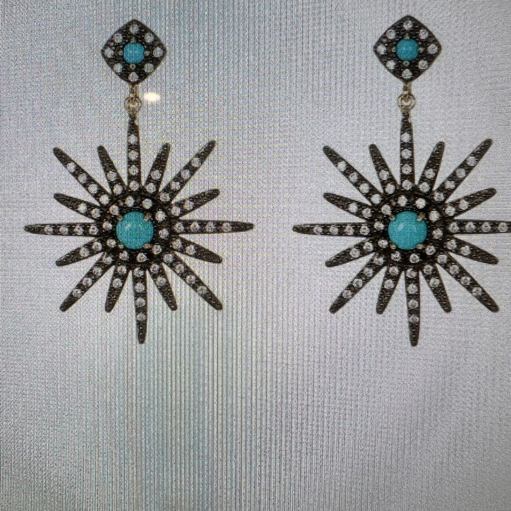 14K Yellow Gold Plated Turquoise & Swarovski Crystal Accented Starburst …